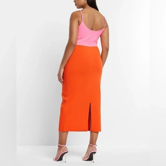 Express Body Contour V-Wire Color Block Midi Sweater Dress Large - Picture 5 of 16